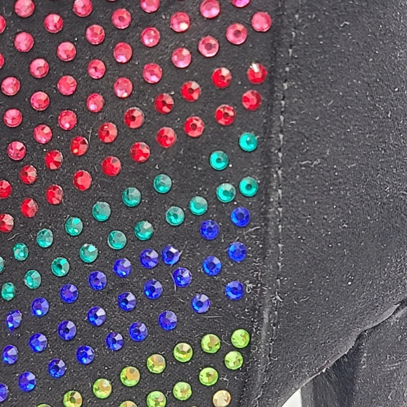 JustFab Black Rainbow Rhinestone Embellished Pointed Toe Stiletto Boots 8 - Picture 13 of 16